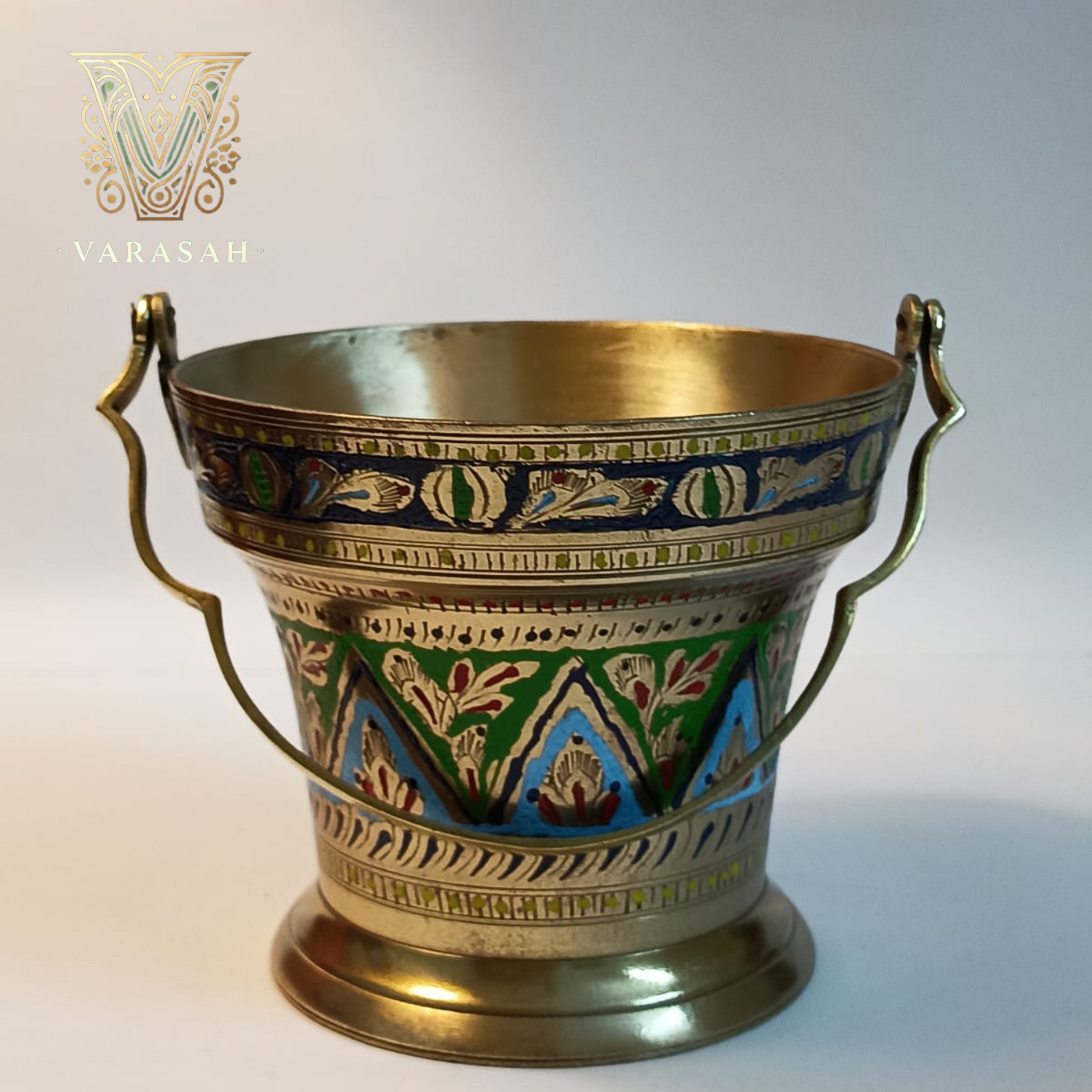 Hand Painted Antique Brass Bucket
